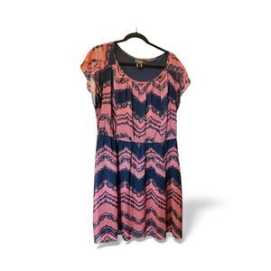Enfocus Studio Navy and Red Chevron Lace Look Pattern Dress